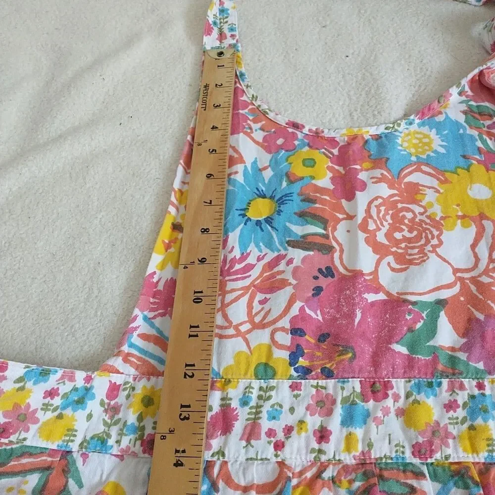 Sur La Tabla Apron Womens Floral 100% Cotton Halter Ties Pockets Bib Colorful